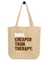Beige Bio-Stofftasche mit Statement Dogs Cheaper Than Therapy - Paul Emma nachhaltige Hundetasche
